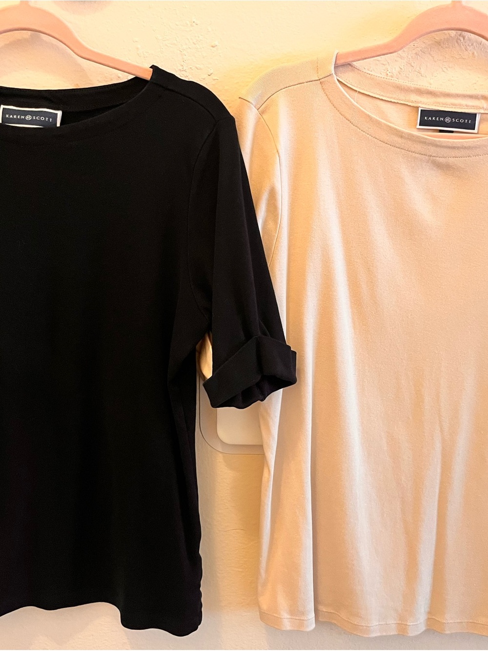 Karen Scott Women’s Black and Cream Short Sleeve Tops Bundle Closet Must Have
